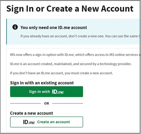 log in IRS account