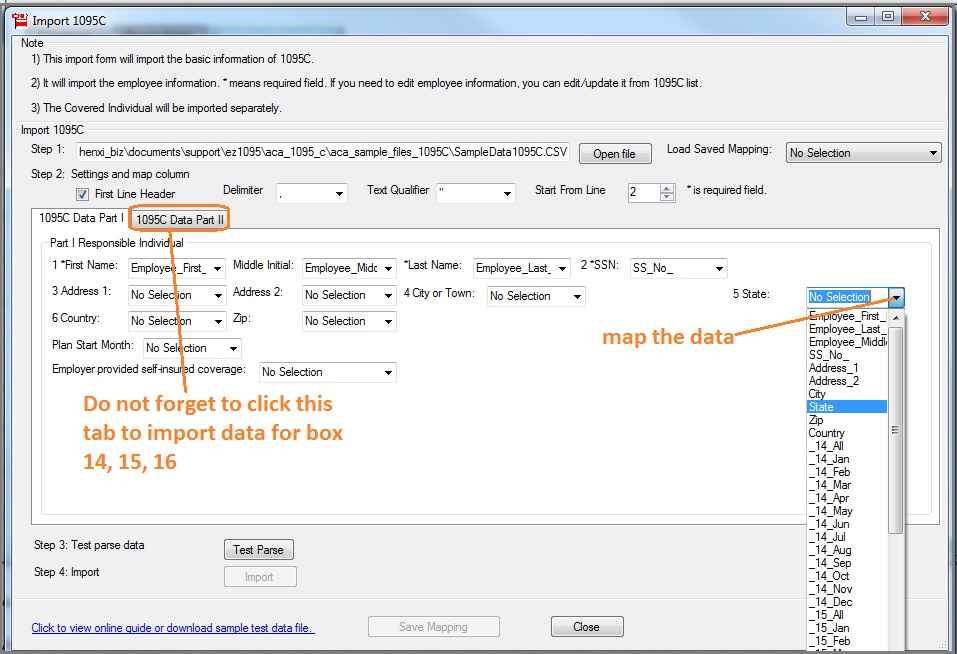 import 1095-C form list