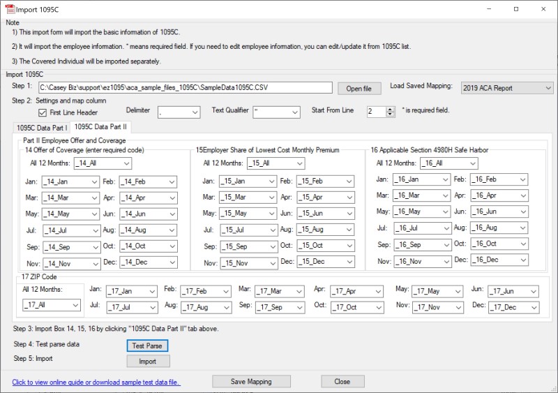 import 1095-C form list