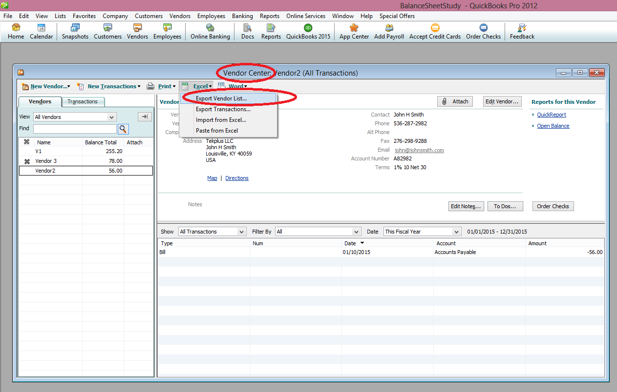 export vendor from QB