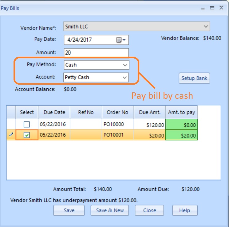 payroll bill by cash