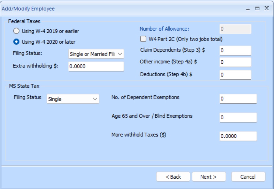 employee federal and state tax settings