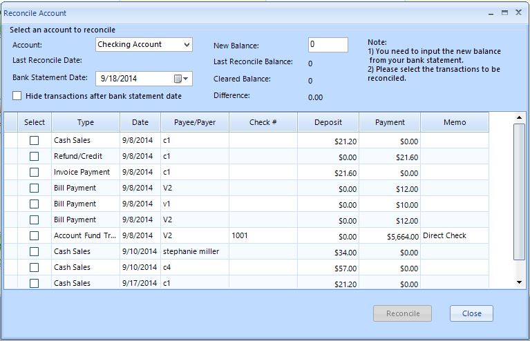 Reconcile bank account