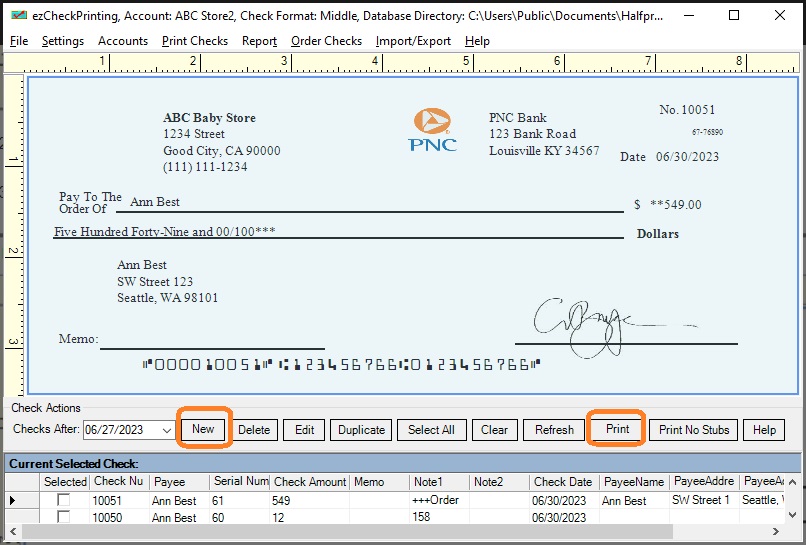 bank check with logo