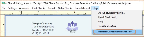 ezChecKPrinting register key