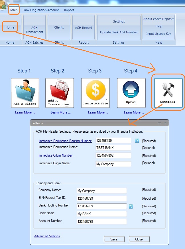ACH deposit software edit account