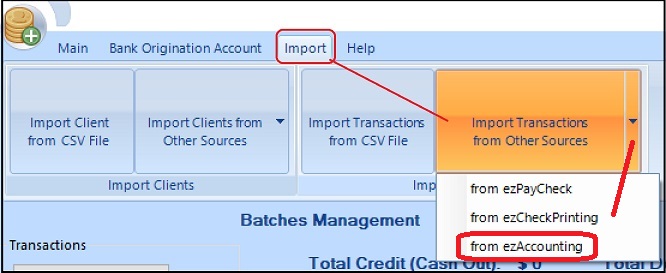 import transactions menu