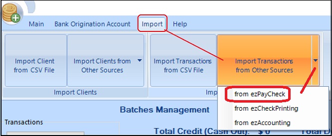 import transactions menu