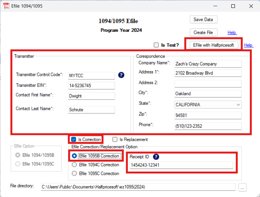 E-File 1095 correction form