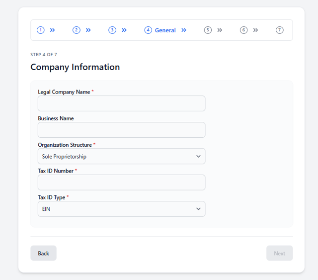 Company Setup wizard Company Information form
