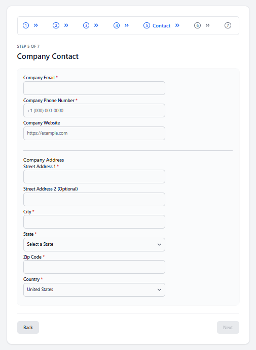 Company setup company contact information