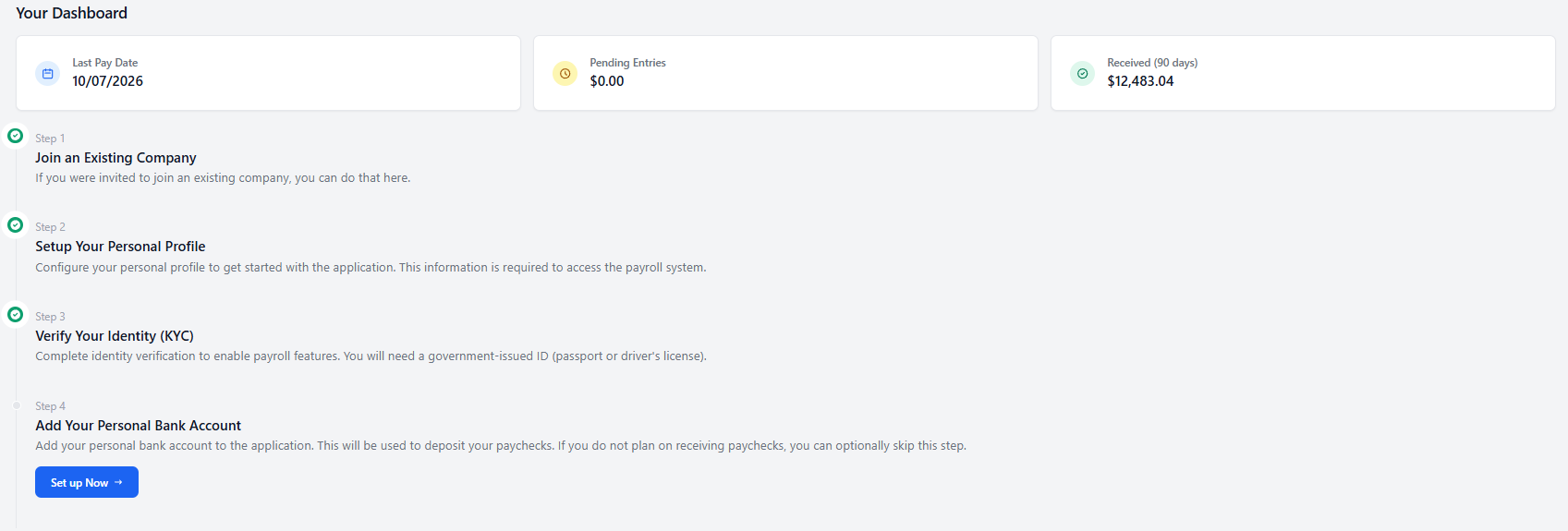 employee adding bank account from dashboard