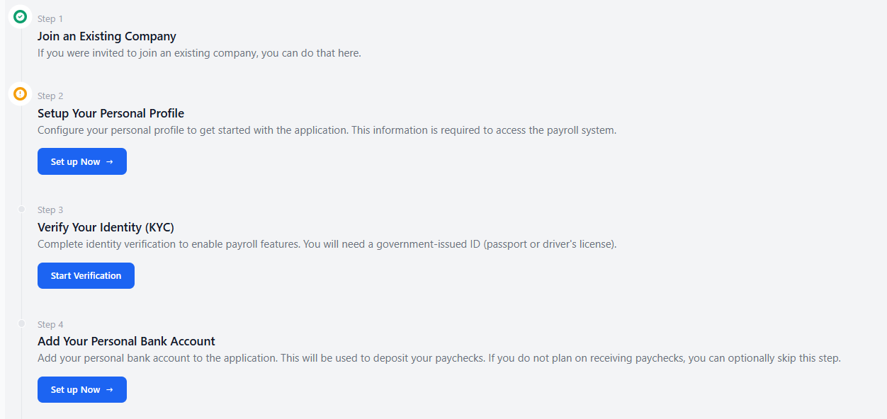 employee adding personal information dashboard start