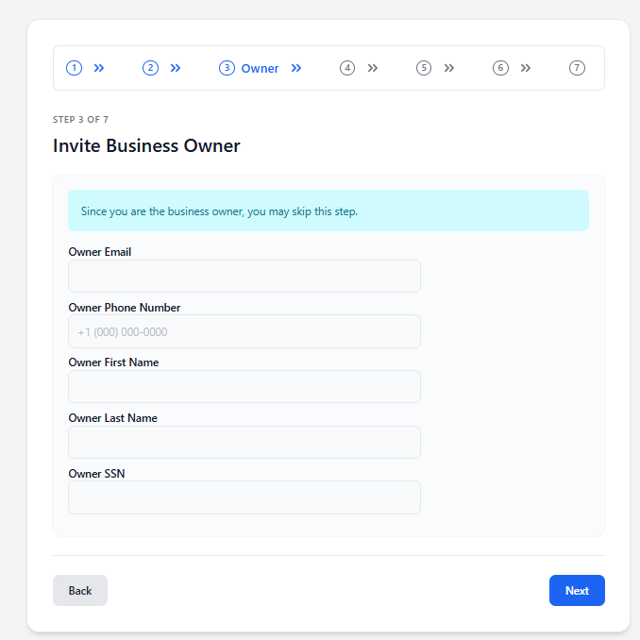 company setup invite business owner to company