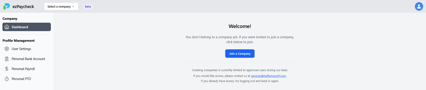 Join company button and use access code