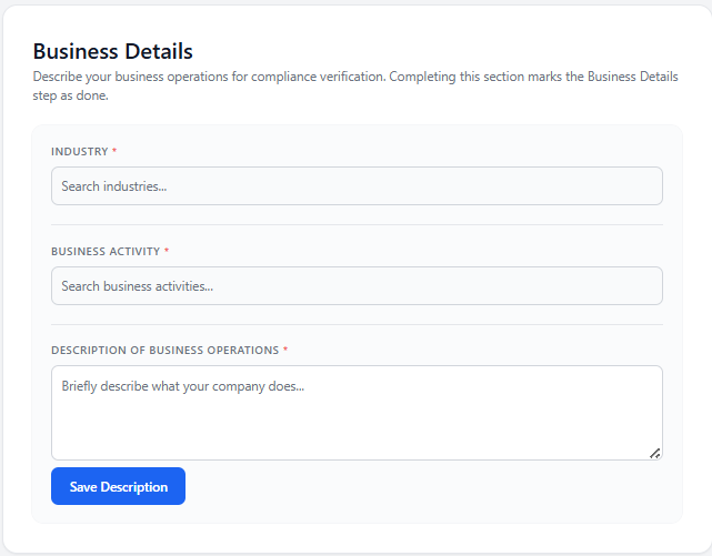 KYB confirm business details