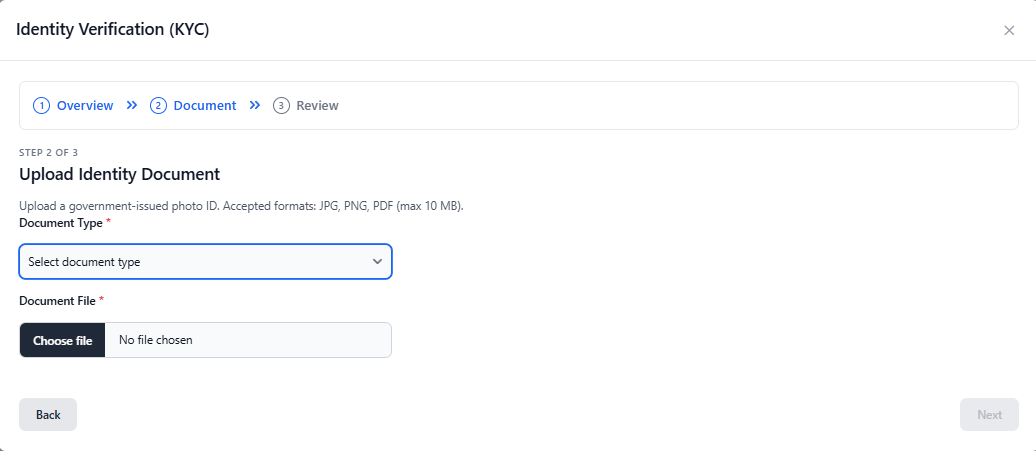 KYC document upload for passport or ID