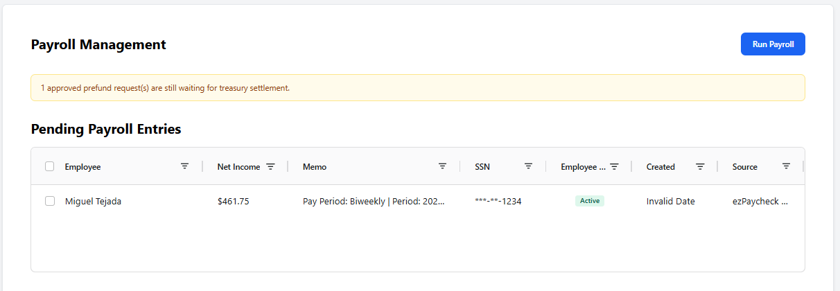 Pending Payroll entries
