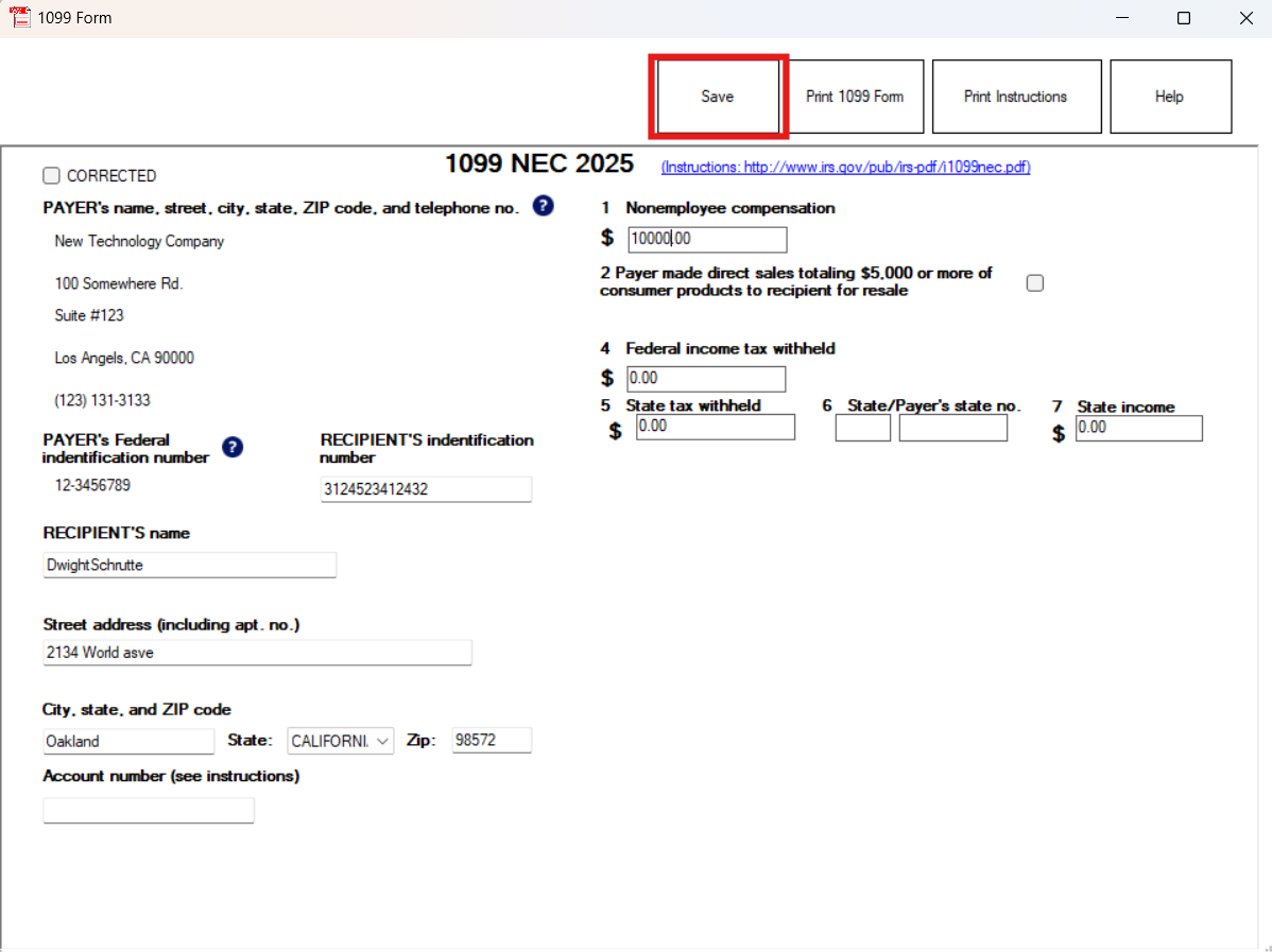 Save new 1099-NEC form