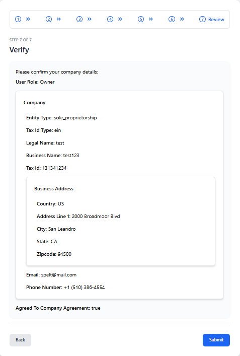 company setup verify company information