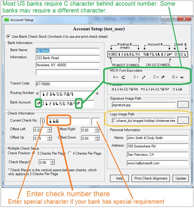 set up personal check account