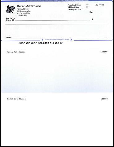 QuickBooks blank check printed by ezCheckPrinting cheque writer