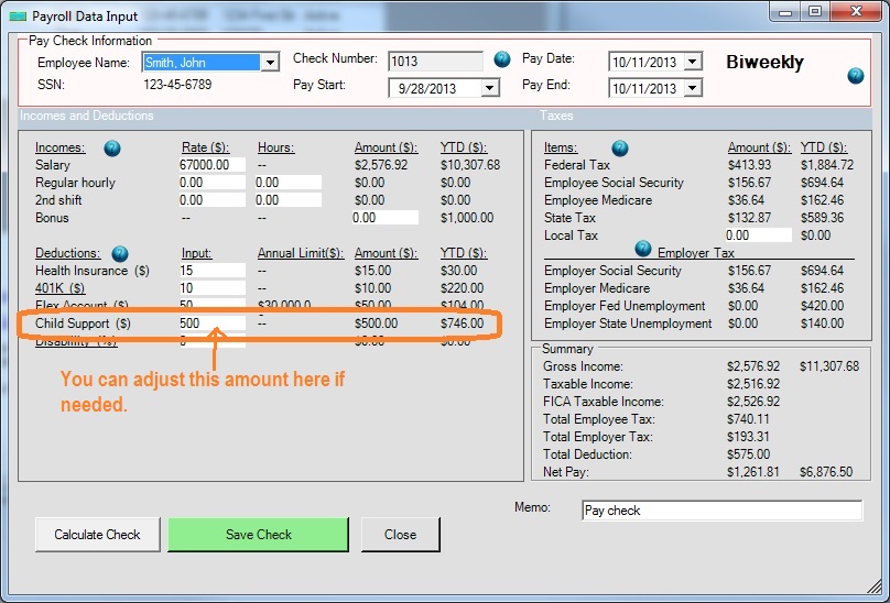 withhold child support deduction from paycheck