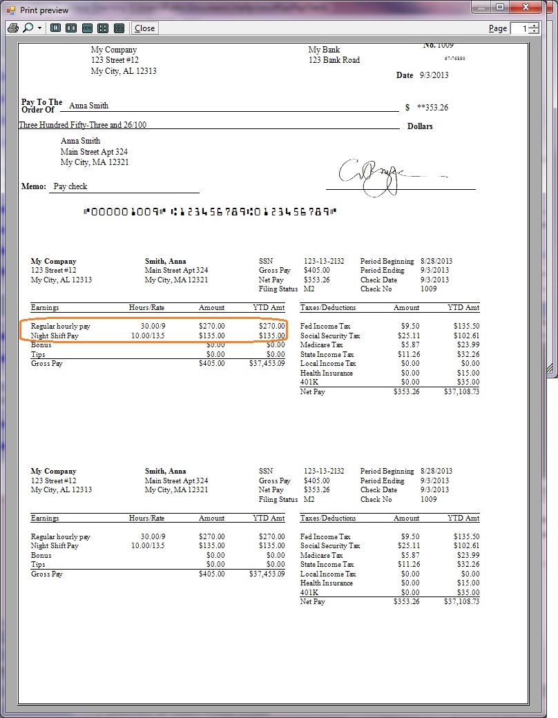 paycheck with differential shift rate