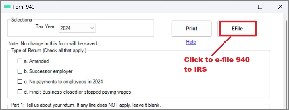 e-file 940 to IRS with ezPayheck payroll software