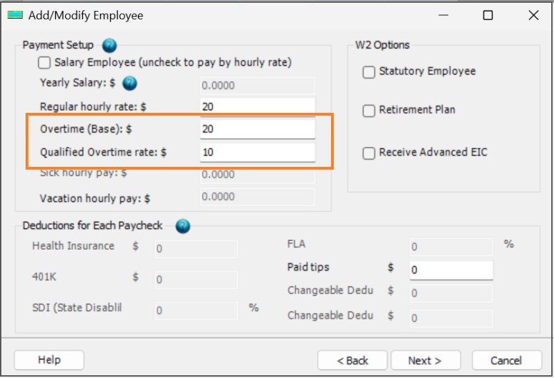 ezPaycheck employee qualified overtime pay rate