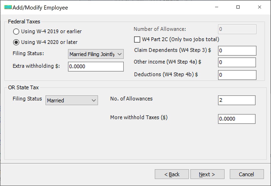 employee federal, state tax options