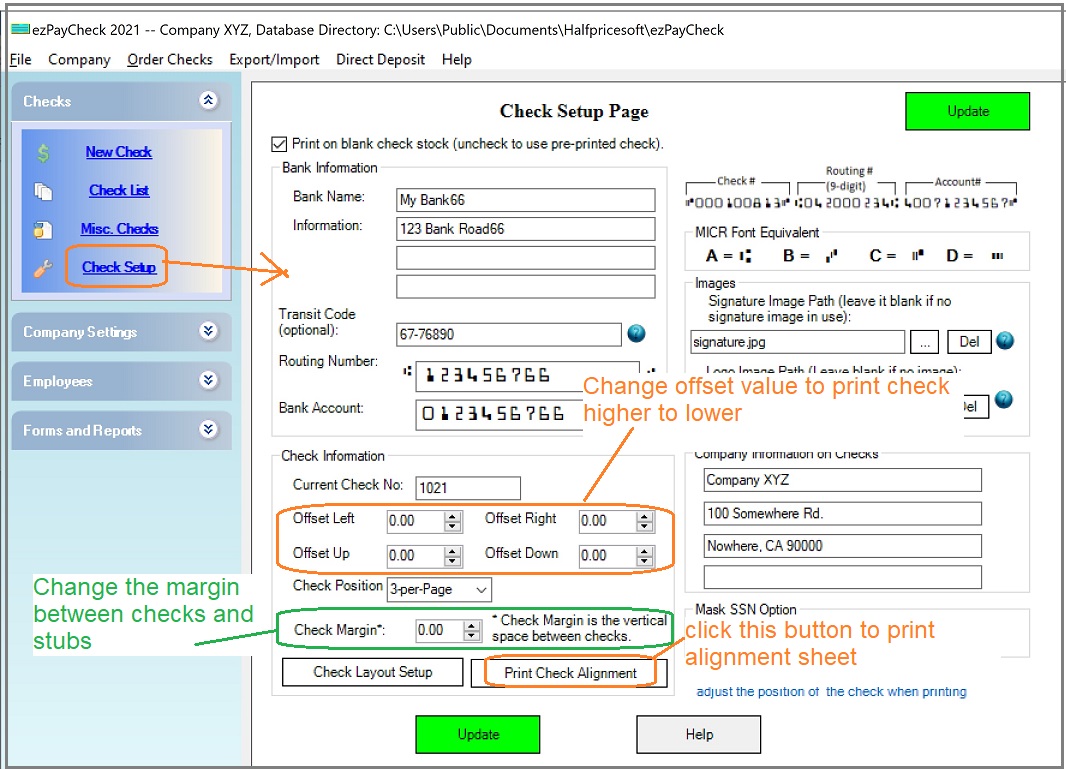 adjust check printing position