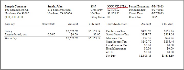 hide social security number on paystubs