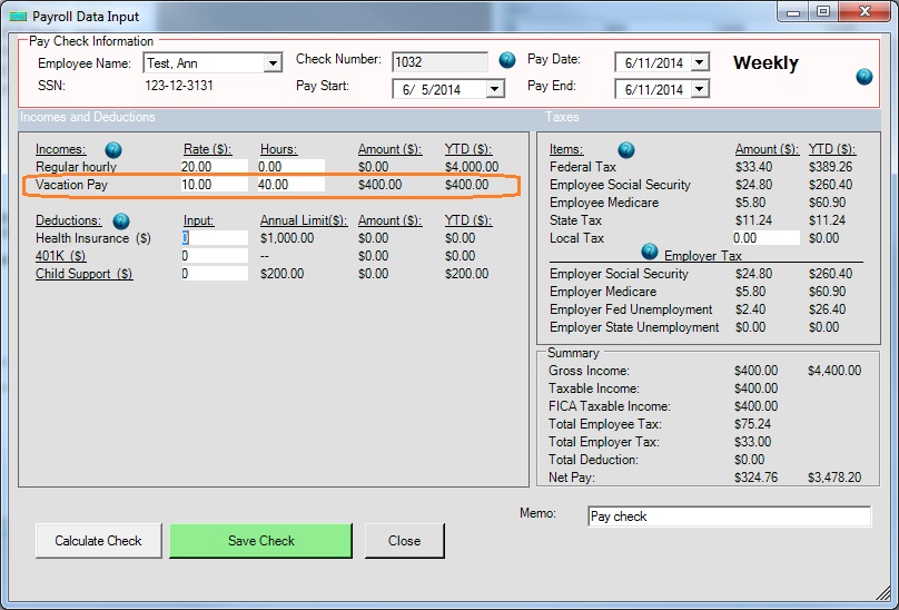 new paycheck by vacation pay rate