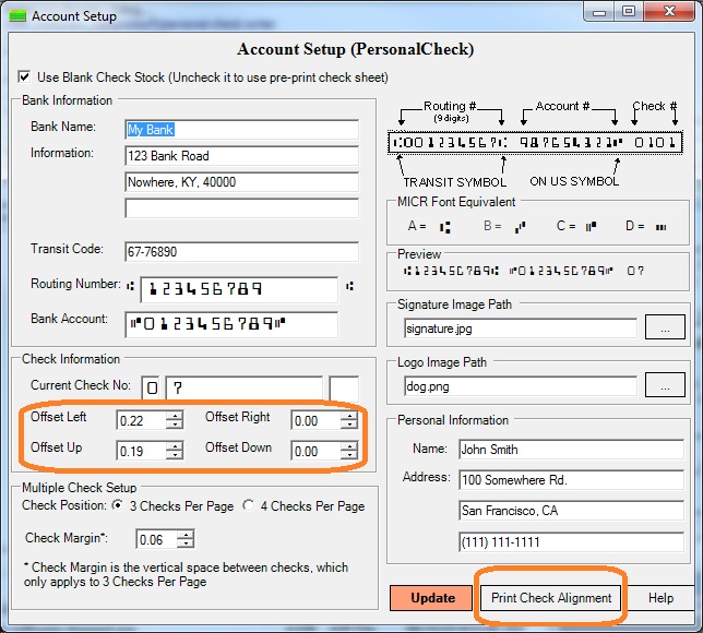 adjust check printing position