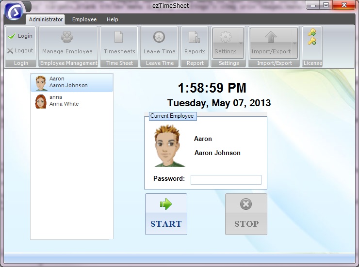 employee time in and time out