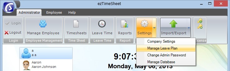 manage employee vacation plan menu