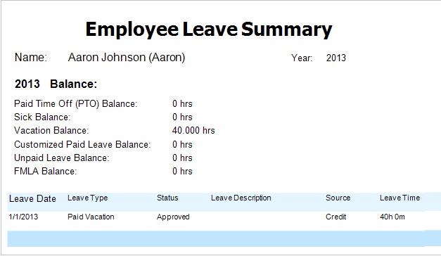 employee vacation report